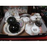 Royal Standard 'Fancy Free' Tea Ware, mother of pearl inlaid box, glass floats, enamel pin trays,