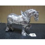 A Silver Plated Model of a Shire Horse, 21cms long.