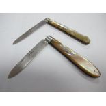 A Pair of Hallmarked Silver Bladed Fruit Knives, with mother of pearl handles, (Sheffield 1880 and