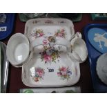 Hammersley Strawberry and Cream Set, comprising sugar bowl, cream jug and carry tray.