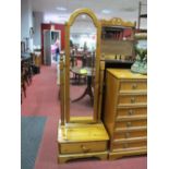 Ducal Pine Cheval Mirror, with single drawer to base.