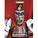 Quantity of Ceramic, Enamelled and Metal Thimbles, in two display cases, large Oriental vase,