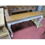 An Oak Topped Rectangular Draw Leaf Kitchen Table, on painted legs.
