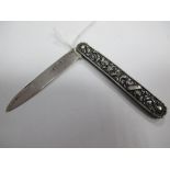 A Hallmarked Silver Bladed Folding Fruit Knife, WN, Sheffield 1829, the scales detailed in relief