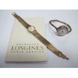 Longines; A 9ct Gold Cased Ladies Wristwatch, to integral bracelet; together with another ladies