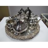 A Plated Four Piece Tea Set, each with shell and gadrooned border; together with a circular plated