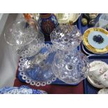 Pair of Pressed Glass Bon Bon Dishes, three tazza's, cake knife and slice :- One Tray