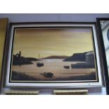 Morley Wescomb (Cornish Artist), Sunset Tranquil Harbour Scene, oil on canvas, 50 x 75cms signed and