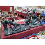 Three Austin Sculpture Female Figures, to include cross legged seated nude, 34cms high, nude