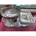 Entreé Dishes, tray, punch bowl, pair toast racks and other plated ware.