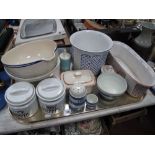 Quantity of T.G Green Ceramics, including blue and white striped Cornishware sugar caster, small