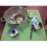 C. XIX Century Copper Two Handled Pan, jelly mould, cutlery etc.