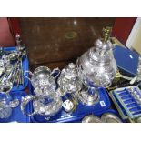 Superior Sheffield Plate Four Piece Tea Service, tea urn converted to a lamp:- One Tray