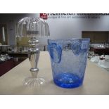 Mid XX Century Blue Glass Ice Bucket, with bubble inclusions, etched B107 under base, 14.5cms