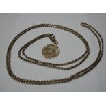 A Guard Chain, of uniform design, stamped "9c", suspending 9ct gold medallion pendant "Best