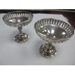 A Pair of Hallmarked Silver Pedestal Bon-Bon Dishes, Birmingham 1912, circular bowls with pierced