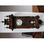 An Early XX Century Vienna 8 Day GB and Foreign Wall Clock, white enamel dial, Roman numerals,