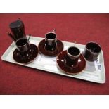 George Jones Treacle Glaze Coffee Service, for Mappin & Webb, comprising small coffee pot, sugar