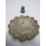 A Middle Eastern Style Filigree Coaster; together with a thimble. (2)