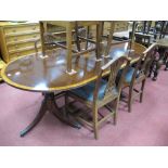 XVIII Century Style Mahogany 'D' Ended Dining Table, with batwing inlay to centre leaf, on twin