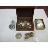 Assorted Wristwatch Movements, (spares/repairs) buttons, wood box, etc.