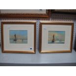 D. Short Pair of Continental Tranquil Shipping Scenes, 10.5 x 14.5cms, signed lower left.