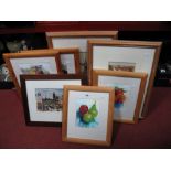 F. Robson, Pair of Coloured Prints of Buckinghamshire Scenes, four Phil Clarke graphite signed