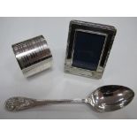 A Modern Miniature Hallmarked Silver Mounted Rectangular Photograph Frame, with ribbon and reed