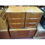 Teakwood Chest of Drawers, with three long drawers; together with a pair of bedside chests, with