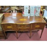 XVIII Century Style Serpentine Fronted Mahogany Sideboard, with batwing inlay to end cupboard doors,