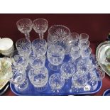 Cut Glass Water Jug, drinking glasses to include Webb Corbett:- One Tray