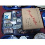 Wade Miniature Houses, glass paperweight, miniature glass swans, box, etc:- One Tray