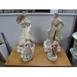 Italian Capodimonte Type Figure of a Lady in Period Costume with Parasol, on plinth, another of a