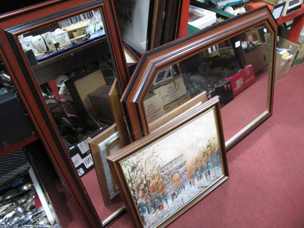 Two Modern Wall Mirrors, each in reproduction mahogany frames, an oil study. (3)