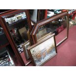 Two Modern Wall Mirrors, each in reproduction mahogany frames, an oil study. (3)