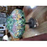Tiffany Style Table Lamp, having floral shade 47cms diameter, on naturalistic base.