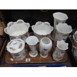 Aynsley 'Cottage Garden' Jardinere, five vases, jar with cover:- One Tray