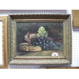 B.M.H. XIX Century Oil on Canvas, still life of grapes in basket, 27 x 37cms, initialed lower right.