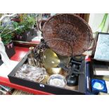 Scales and Weights, brass jam pan, plated wares, etc:- One Box and Basket.