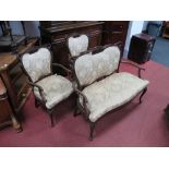 Edwardian Mahogany Salon Suite, comprising two seater settee and two arm chairs, all with pierced