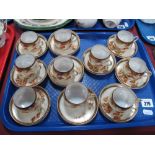 Early XX Century Japanese Egg Shell Coffee Cups and Saucers, with floral decoration:- One Tray