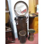 A 1920's Trouser Press, a 1920's copper circular wall mirror, and two early XX Century brass and