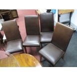 A Set Four Modern Stitched Brown Leather Dining Chair, high backs. (4)