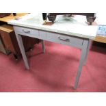 A 1960's Furmica Topped Kitchen Table, fitted with two frieze drawers, squared.