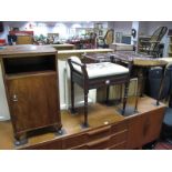 Early XX Century Stool, with a upholstered seat, turned legs, walnut table and a bedside