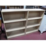 A Pair of Modern Light Oak Effect Three Heights Bookcase, adjustable shelving. (2)