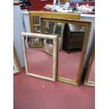 Rectangular Shaped Gilt Mirror, with foliage decoration, rectangular pine mirror and one other