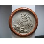 Plaster Circular Wall Plaque, featuring classical scene, approximately 63cms diameter.