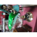 Reproduction Brass Bankers Lamp, with a green glass shade.