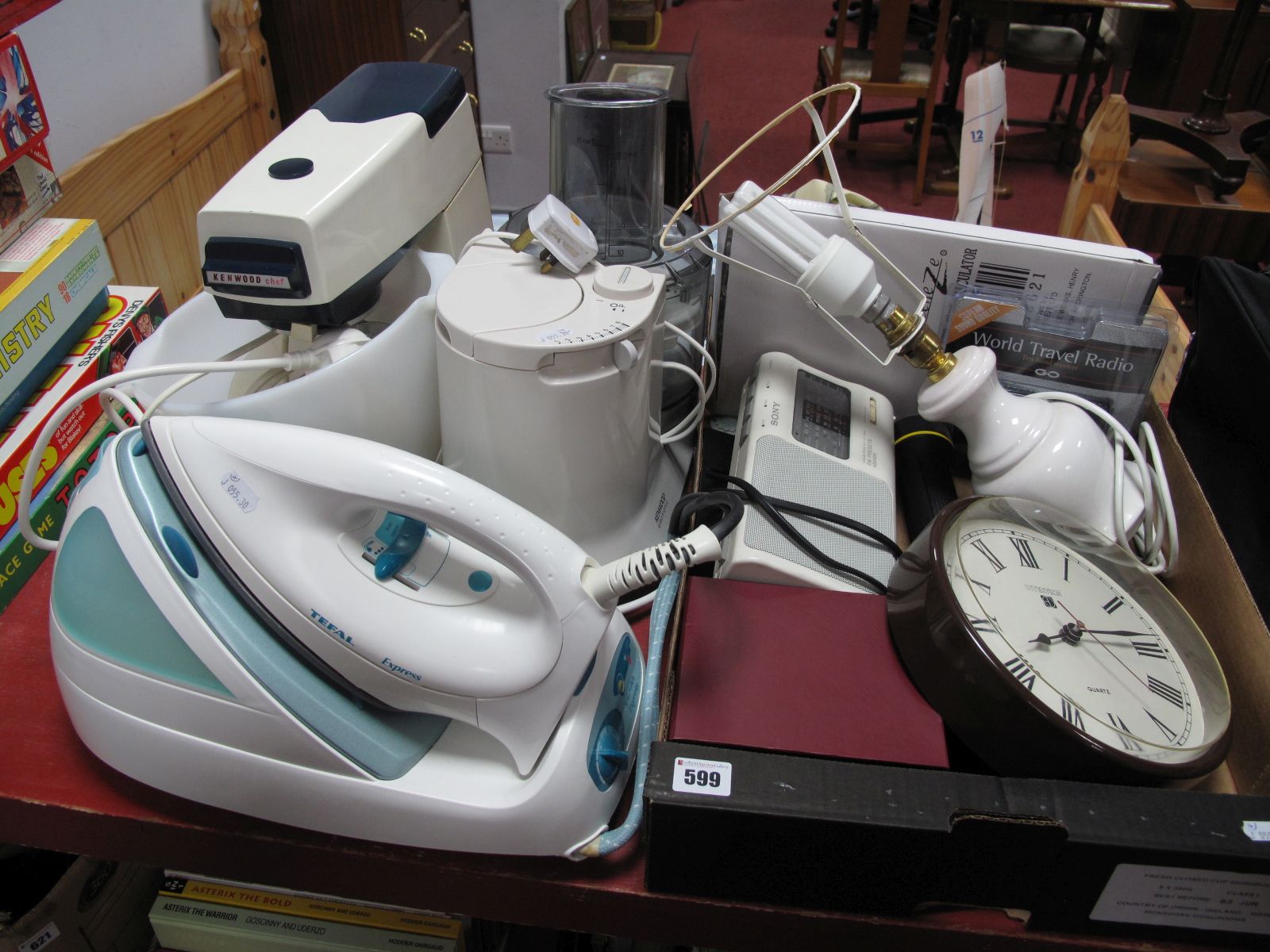 Wall Clocks, Sony radio, Kenwood mixer, Tefal express iron, tools etc, (untested sold for parts